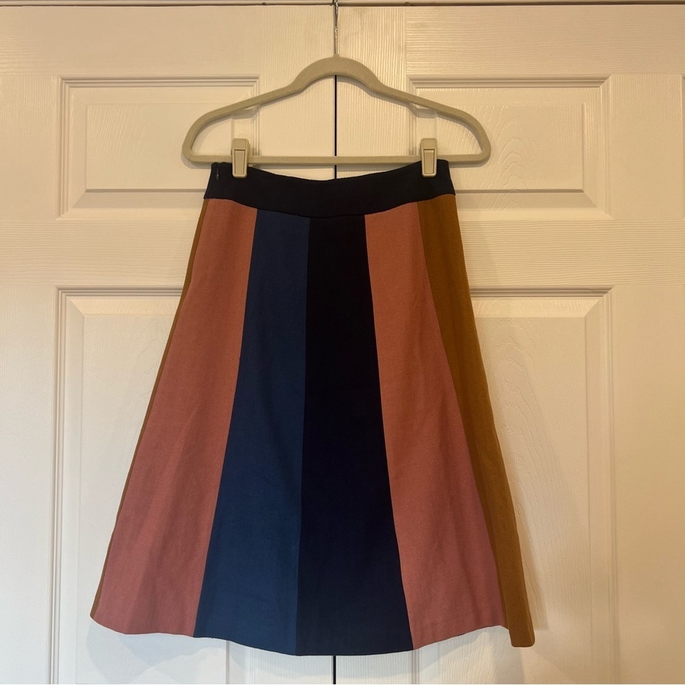 Boden Stripe Wool Blend A Line Skirt Pink Blue Tan Black Womens 4L - Picture 2 of 8